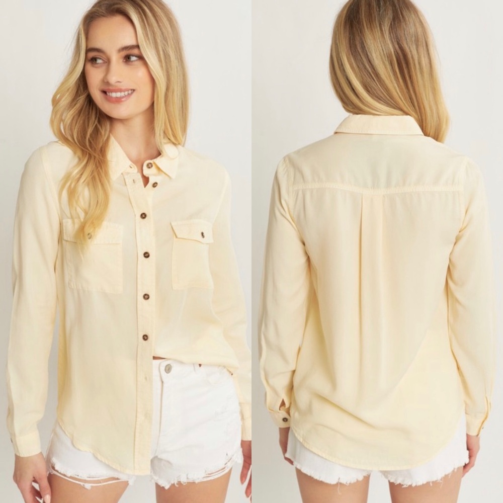 Tencel button down shirt in light yellow